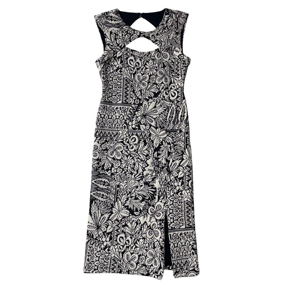 NWT Anthropologie Size S Jacquard Cut-Out Midi Dress Side Zip Slit Boho Cocktail